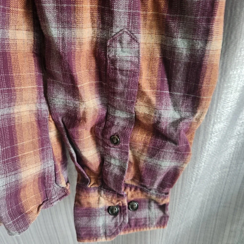 Banana Republic Grant Fit Luxe Flannel Shirt Mens M Purple Orange Plaid Cabin